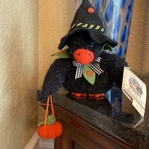 Bunnies By The Bay Hallmark Black Crow Blackbert Plush With Pumpkin 2002 - Picture 2 of 13